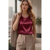 Zeagoo Womens Satin Tank Top Pleated Shoulder Sleeveless Blouse Round Neck Dressy Business Casual Work Office Summer Top(Wine Red)