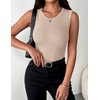Zeagoo Womens Sleeveless Crewneck Ribbed Tank Tops Casual Basic Summer Top Slim Fitted Racerback Shirts(Light Khaki)