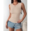 Zeagoo Womens Sleeveless Crewneck Ribbed Tank Tops Casual Basic Summer Top Slim Fitted Racerback Shirts(Light Khaki)