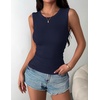 Zeagoo Womens Sleeveless Crewneck Ribbed Tank Tops Casual Basic Summer Top Slim Fitted Racerback Shirts(Navy Blue)