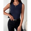 Zeagoo Womens Sleeveless Crewneck Ribbed Tank Tops Casual Basic Summer Top Slim Fitted Racerback Shirts(Navy Blue)
