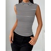 Zeagoo Womens Sleeveless Mock Turtleneck Tank Tops Slim Fit Stretch Ribbed Tops Casual Basic Layering Shirts 2026(A-tw454 Stripe Black White)