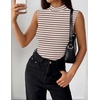 Zeagoo Womens Sleeveless Mock Turtleneck Tank Tops Slim Fit Stretch Ribbed Tops Casual Basic Layering Shirts 2026(A-tw541 Stripe Brown White)