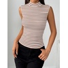 Zeagoo Womens Sleeveless Mock Turtleneck Tank Tops Slim Fit Stretch Ribbed Tops Casual Basic Layering Shirts 2026(A-tw541 Stripe Brown White)