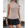 Zeagoo Womens Sleeveless Mock Turtleneck Tank Tops Slim Fit Stretch Ribbed Tops Casual Basic Layering Shirts 2026(A-tw541 Stripe Brown White)