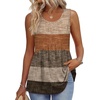 Zeagoo Womens Summer Tank Tops Crew Neck Sleeveless Babydoll Tops Flowy Shirts Loose Fit Tunic Blouses S-3XL(Brown Textured Colorblock)