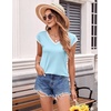 Zeagoo Women’s Summer Tops Cap Sleeve Casual Shirts 2025 V Neck Basic Tshirts Loose Fit Trendy Tee(Blue)