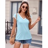 Zeagoo Women’s Summer Tops Cap Sleeve Casual Shirts 2025 V Neck Basic Tshirts Loose Fit Trendy Tee(Blue)