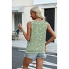 Zeagoo Womens Tank Tops Loose Fit V Neck Ruched Sleeveless Tops Casual Basic Banded Shirts S-XXL(Green White Flower)