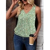 Zeagoo Womens Tank Tops Loose Fit V Neck Ruched Sleeveless Tops Casual Basic Banded Shirts S-XXL(Green White Flower)