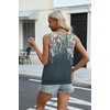 Zeagoo Womens Tank Tops Loose Fit V Neck Ruched Sleeveless Tops Casual Basic Banded Shirts S-XXL(Grey Colorful Flower)