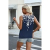 Zeagoo Womens Tank Tops Loose Fit V Neck Ruched Sleeveless Tops Casual Basic Banded Shirts S-XXL(Navy White Flower)