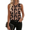 Zeagoo Camisole Top for Woman Silk Satin Crew Neck Dressy Sleeveless Blouses Summer Business Casual Outfits(Brown Black Print)