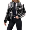 Zeagoo Womens Cropped Jacket Stand Collar Long Sleeve Zip Up Shackets Bomber Jacket Coats with Pockets(Black Plaid Flannel)