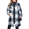 Zeagoo Womens Plus Size Flannel Plaid Button Down Shirts Long Sleeve Lounge Lapel Tartan Shacket Jacket Long Coats 2024(Navy Blue)