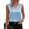Zeagoo Women’s Silk Satin Tank Tops V Neck Casual Camisoles Sleeveless Business Work Blouses Dressy Summer Shirts(Light Blue)