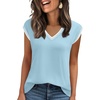 Zeagoo Women’s Summer Tops Cap Sleeve Casual Shirts 2025 V Neck Basic Tshirts Loose Fit Trendy Tee(Blue)