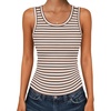 Zeagoo Womens Tank Tops 2026 Scoop Neck Ribbed Sleeveless Top Casual Basic Slim Fitted Knit Cami Tee Shirts(A-tw541 Stripe Brown White)