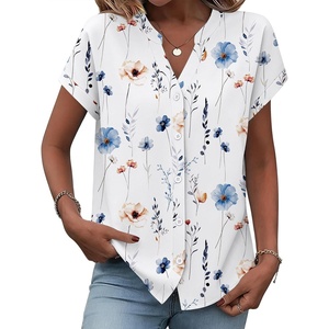 Zeagoo Button Down Shirts for Women Short Sleeve Tops V Neck Collar Blouses Business Casual Outfits(Bf290)