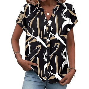 Zeagoo Button Down Shirts for Women Short Sleeve Tops V Neck Collar Blouses Business Casual Outfits(Cx312)
