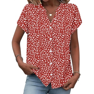 Zeagoo Button Down Shirts for Women Short Sleeve Tops V Neck Collar Blouses Business Casual Outfits(Jh590)