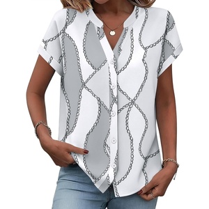 Zeagoo Button Down Shirts for Women Short Sleeve Tops V Neck Collar Blouses Business Casual Outfits(Jh611)