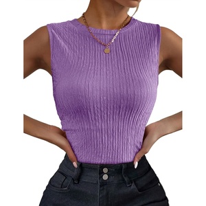 Zeagoo Summer Tank Tops for Women Sleeveless High Neck Ribbed Tank Tops Basic Slim Fitted Shirts,Z-Purple,S-XXL, Small