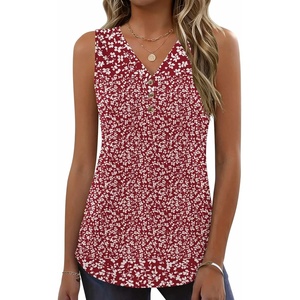 Zeagoo Tank Tops for Women 2026 Summer Top Henley Shirts Dressy Casual Loose Fit V-Neck Button Down Sleeveless Tshirt Blouse(Xh555)