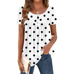 Zeagoo Women Tunic Tops Dressy Casual Summer Short Sleeve Shirts Floral Loose Fit Pleated Boho Top S-XXL(Jh592- Polka Dots)