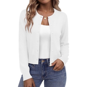 Zeagoo Women’s Cropped Cardigan Sweaters 2026 Button Down Long Sleeve Knit Bolero Shrugs for Dresses(01-white)