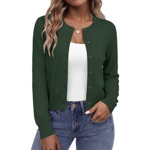 Zeagoo Women’s Cropped Cardigan Sweaters 2026 Button Down Long Sleeve Knit Bolero Shrugs for Dresses(Dark Green)