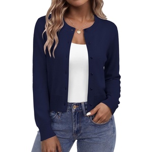 Zeagoo Women’s Cropped Cardigan Sweaters 2026 Button Down Long Sleeve Knit Bolero Shrugs for Dresses(Navy)