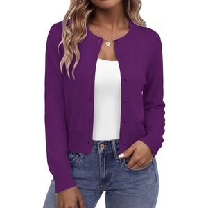 Zeagoo Women’s Cropped Cardigan Sweaters 2026 Button Down Long Sleeve Knit Bolero Shrugs for Dresses(Purple)