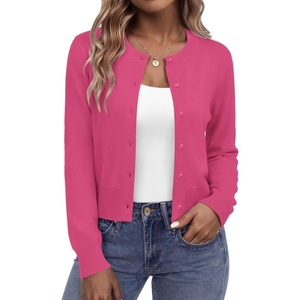 Zeagoo Women’s Cropped Cardigan Sweaters 2026 Button Down Long Sleeve Knit Bolero Shrugs for Dresses(Rose Red)