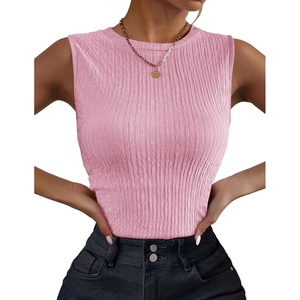 Zeagoo Womens Ribbed Tank Top Sleeveless Basic Camisole Tops High Neck Trendy Tank Tops,Light Pink,S-XXL