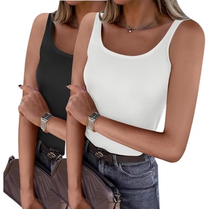 Zeagoo Womens Ribbed Tank Tops Square Neck Summer Tops Slim Fitted Spaghetti Strap Camisole Basic Sleeveless Layering Shirts(Z_black/White)