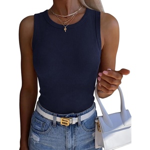 Zeagoo Womens Sleeveless Crewneck Ribbed Tank Tops Casual Basic Summer Top Slim Fitted Racerback Shirts(Navy Blue)