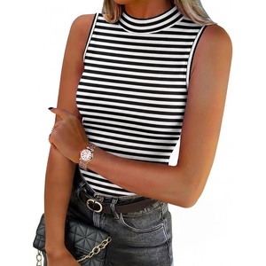 Zeagoo Womens Sleeveless Mock Turtleneck Tank Tops Slim Fit Stretch Ribbed Tops Casual Basic Layering Shirts 2026(A-tw454 Stripe Black White)