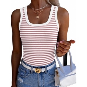 Zeagoo Womens Square Neck Ribbed Tank Tops 2026 Summer Casual Slim Fit Basic Sleeveless Shirts Cute Going Out Top(B – Rose Pink Stripe)