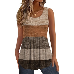 Zeagoo Womens Summer Tank Tops Crew Neck Sleeveless Babydoll Tops Flowy Shirts Loose Fit Tunic Blouses S-3XL(Brown Textured Colorblock)