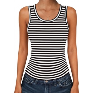 Zeagoo Womens Tank Tops 2026 Scoop Neck Ribbed Sleeveless Top Casual Basic Slim Fitted Knit Cami Tee Shirts(A-tw454 Stripe Black White)