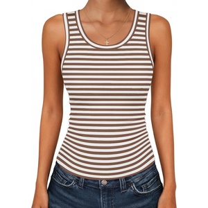 Zeagoo Womens Tank Tops 2026 Scoop Neck Ribbed Sleeveless Top Casual Basic Slim Fitted Knit Cami Tee Shirts(A-tw541 Stripe Brown White)