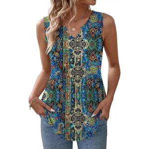 Zeagoo Womens Tank Tops Sleeveless Peplum V Neck Babydoll Casual Flowy Boho Beach Summer Shirts(Print Mz779)