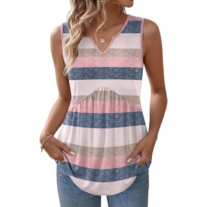 Zeagoo Womens Tank Tops Sleeveless Peplum V Neck Babydoll Casual Flowy Boho Beach Summer Shirts(Stripes Tw669)