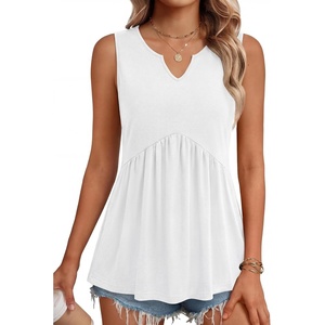 Zeagoo Womens Tank Tops Sleeveless Peplum V Neck Babydoll Casual Flowy Boho Beach Summer Shirts(White)