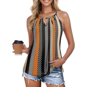 Zeagoo Womens Tank Tops Sleeveless Spaghetti Strap Halter Top Flowy Summer Beach Outfits 2026(S-black Khaki)