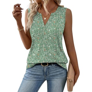 Zeagoo Womens V Neck Tank Tops 2026 Summer Tops Casual Sleeveless Shirts Loose Fit Dressy Business Work Clothes(Xh534-green Flowers)