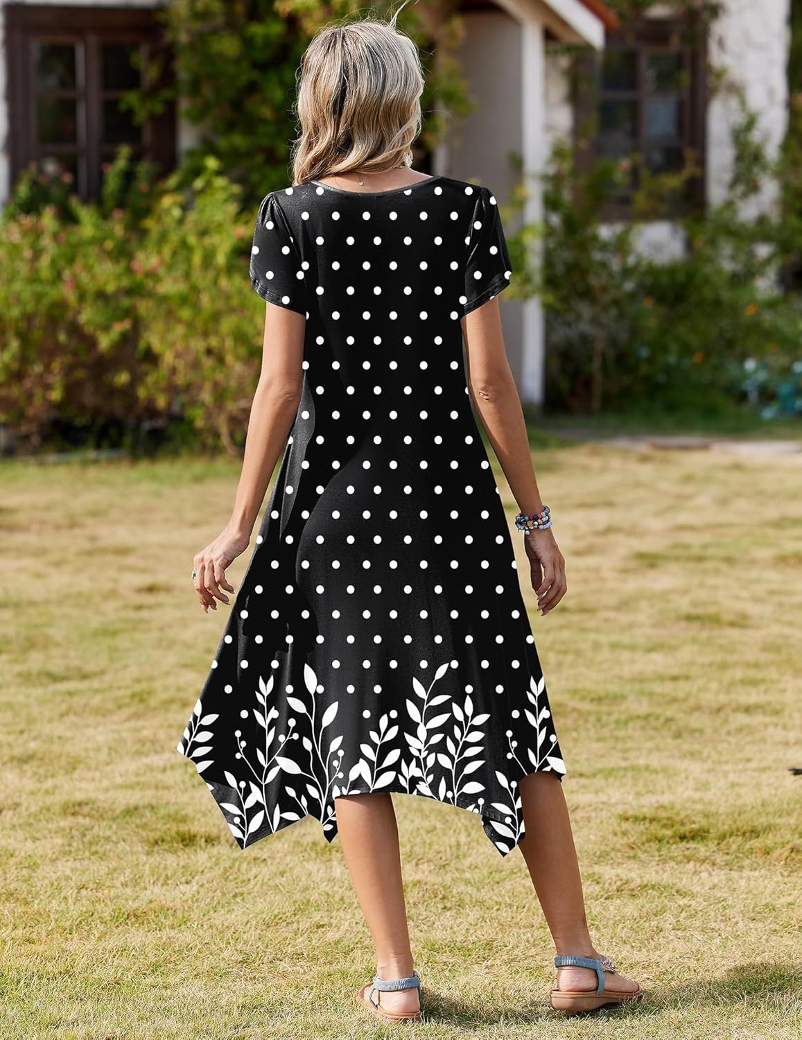image:imageZeagoo Womens Casual Dress for Summer Short Sleeve Loose Flowy Beach Dress with Pockets Hankerchief Flare Midi Sundress 2026Black Sp122