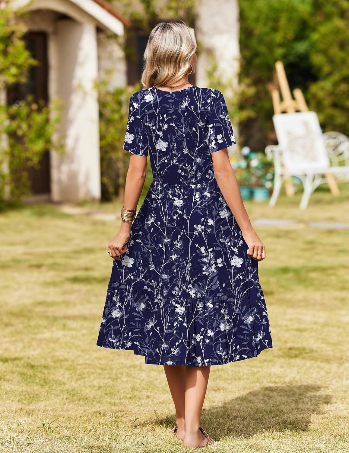 image:imageZeagoo Womens Summer Casual Dresses Short Sleeve Midi Warp VNeck Floral Dress with Pockets Tiered Flowy A Line SundressBlue Floral