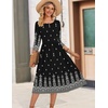 Zeagoo 3/4 Sleeve Women’s Dress Casual Flowy A-Line Midi Tshirt Dresses with Pockets Crewneck Vocation Boho Beach Sundress(Black Boho Print)